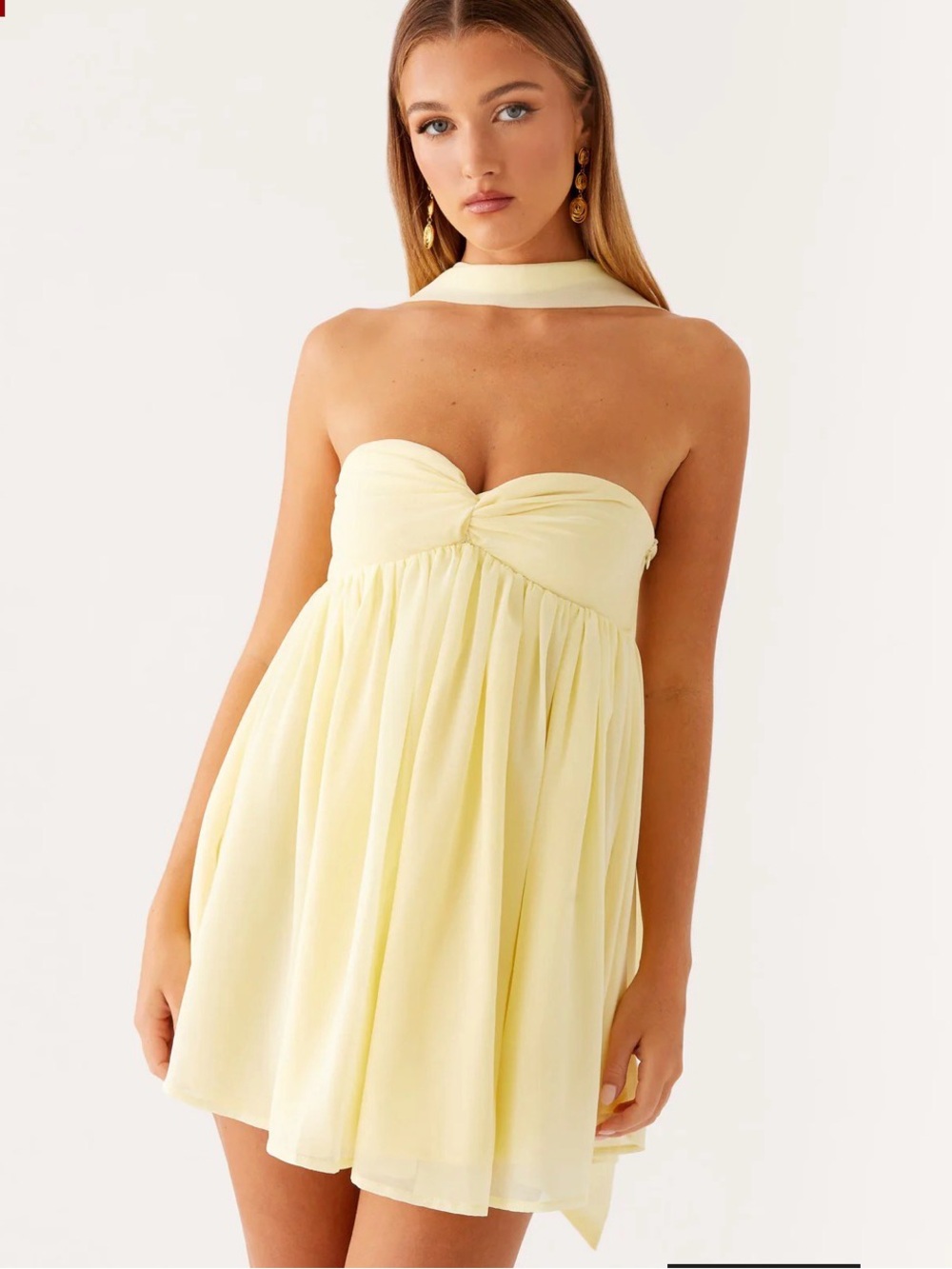 NWT New Peppermayo Saturn Yellow Strapless Chiffon Mini Babydoll Dress Sz 6